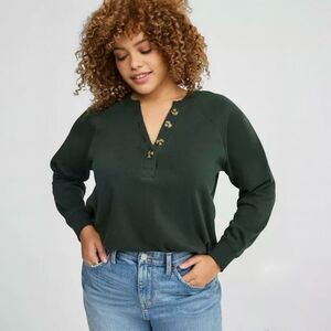 Torrid Hunter Green Fleece Henley Sweatshirt Sz 3X